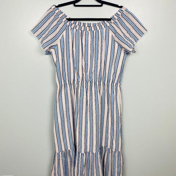 J. Crew Striped Off the Shoulder Peasant Dress Size Large - Picture 2 of 9